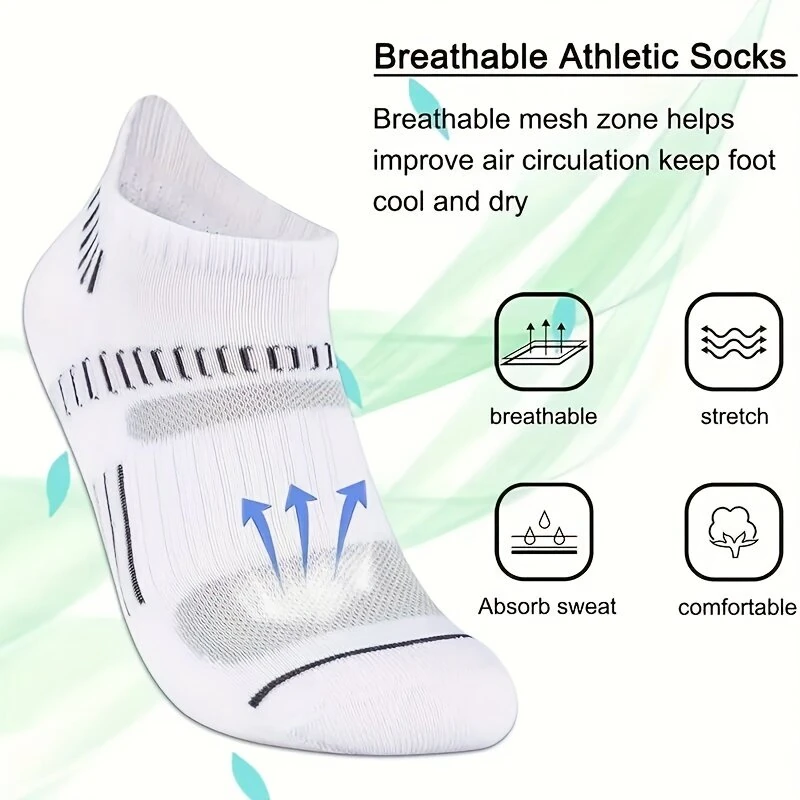 (image for) 6 Pairs Men's Cotton Sports Ankle Socks Anti Odor Sweat Absorbent Breathable Outdoor Cycling Travel Athletic Short Socks Comfortable