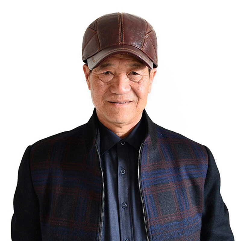 (image for) Collrown Mens Genuine Leather Baseball Cap with Hidden Earmuff for Fall Winter Outdoor Casual Warm Cow Leather Hat